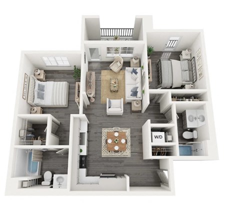 Floor plan for 2 beds, 2 baths, 911 sqft